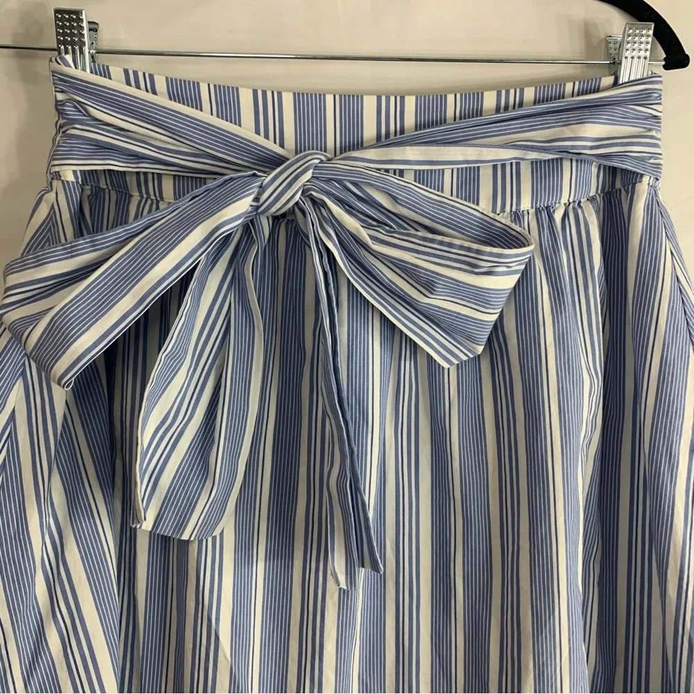 J. by J. Crew Blue White Striped Midi Skirt with Bow Waist, Size 2 - Picture 2 of 11